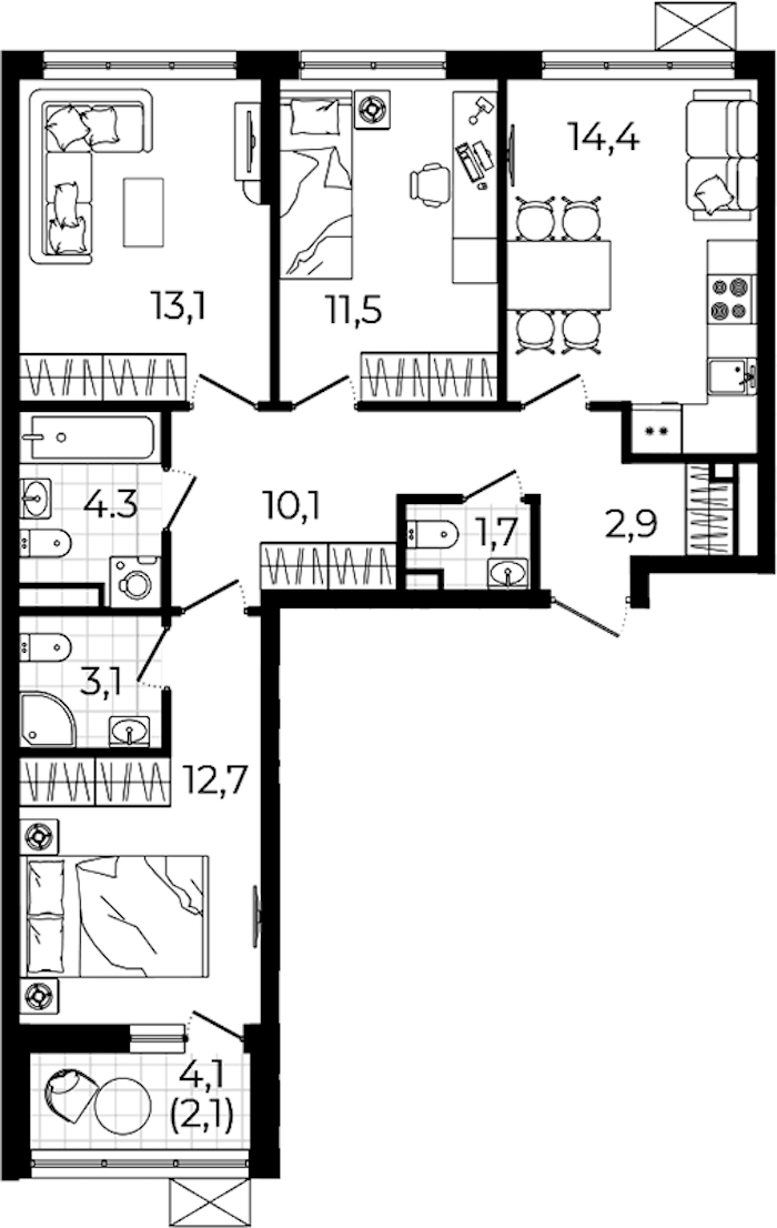 3-комнатная квартира 75.9 м², 3/12 эт., ЖК «А101 Всеволожск»